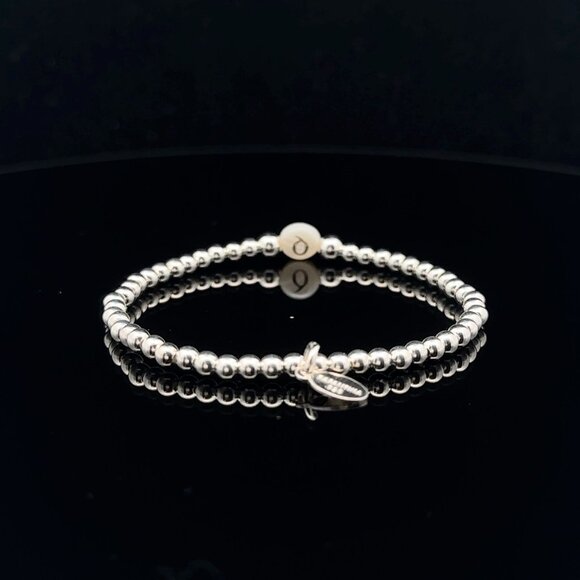 925 Sterling Silver Beaded Stretch Stacking Bracelet MOP Letter Initial Q - Picture 4 of 6